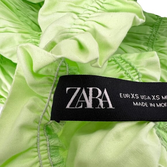 Zara Lime Green Smocked Ruffle Poplin Crop Top With Flutter Sleeves XS - Picture 11 of 13